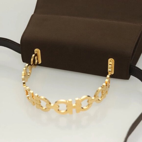 Salvatore Ferragamo Gancini Hand Bag Nylon 2way Brown Gold - Picture 7 of 14